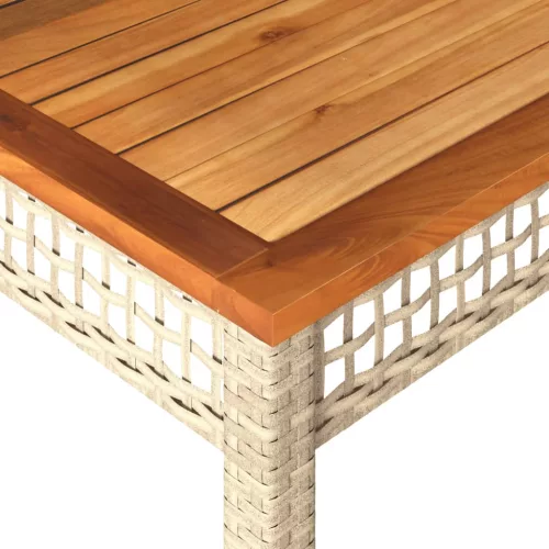  bézs polyrattan és akácfa kerti asztal 80 x 80 x 75 cm