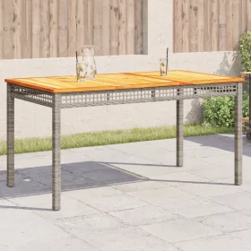    szürke polyrattan és akácfa kerti asztal 140 x 80 x 75 cm