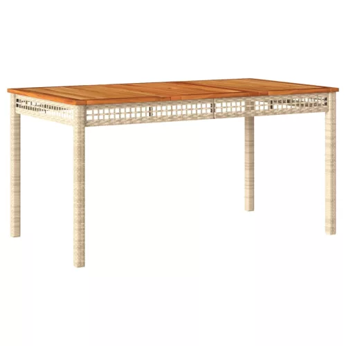  bézs polyrattan és akácfa kerti asztal 140 x 80 x 75 cm