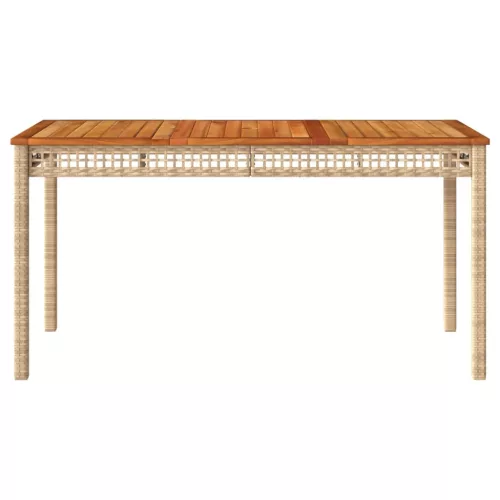  bézs polyrattan és akácfa kerti asztal 140 x 80 x 75 cm