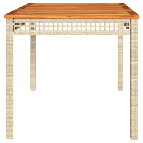  bézs polyrattan és akácfa kerti asztal 140 x 80 x 75 cm