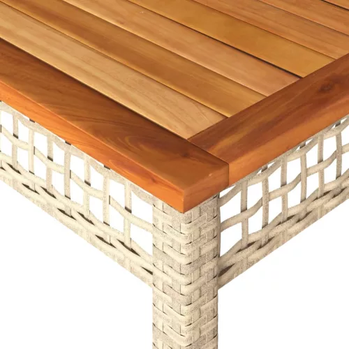 bézs polyrattan és akácfa kerti asztal 140 x 80 x 75 cm