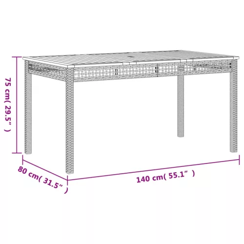  bézs polyrattan és akácfa kerti asztal 140 x 80 x 75 cm