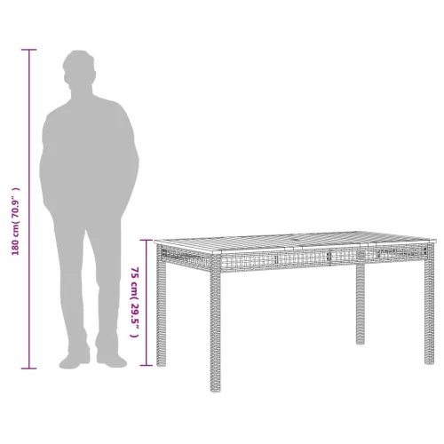  bézs polyrattan és akácfa kerti asztal 140 x 80 x 75 cm