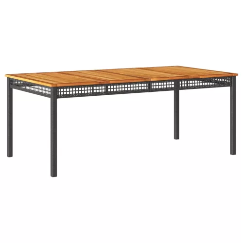  fekete polyrattan és akácfa kerti asztal 180 x 90 x 75 cm