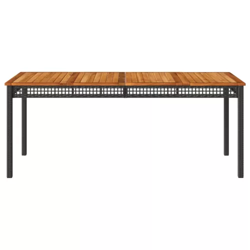  fekete polyrattan és akácfa kerti asztal 180 x 90 x 75 cm