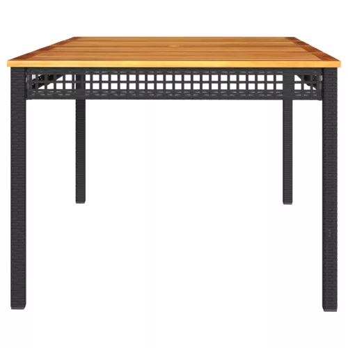  fekete polyrattan és akácfa kerti asztal 180 x 90 x 75 cm