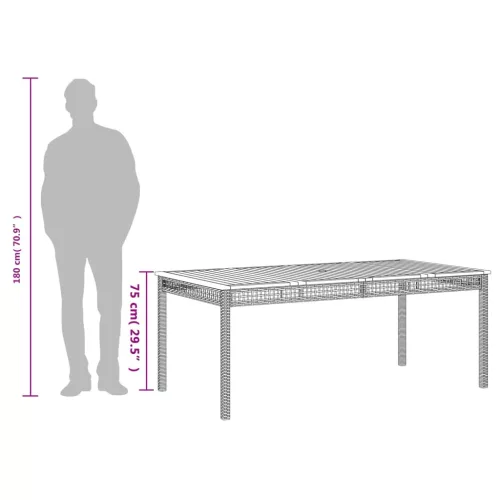  fekete polyrattan és akácfa kerti asztal 180 x 90 x 75 cm