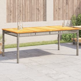    szürke polyrattan és akácfa kerti asztal 180 x 90 x 75 cm