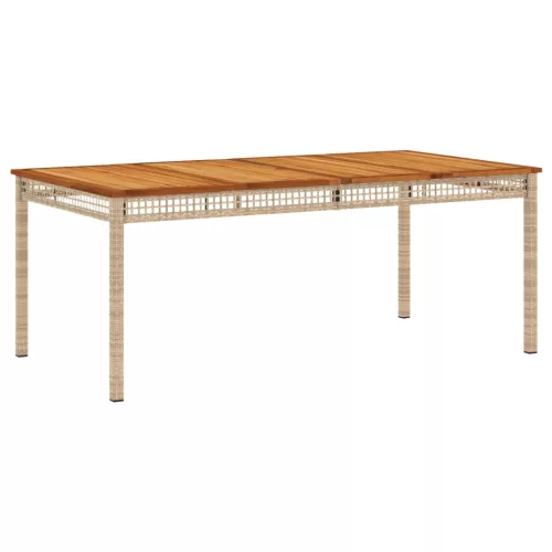 bézs polyrattan és akácfa kerti asztal 180 x 90 x 75 cm