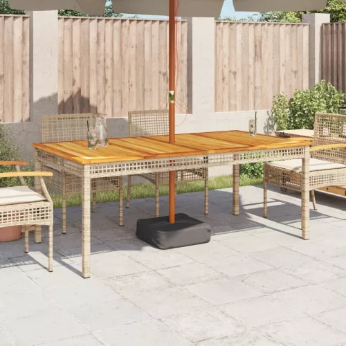  bézs polyrattan és akácfa kerti asztal 180 x 90 x 75 cm