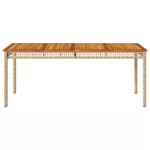  bézs polyrattan és akácfa kerti asztal 180 x 90 x 75 cm