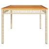  bézs polyrattan és akácfa kerti asztal 180 x 90 x 75 cm