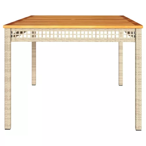  bézs polyrattan és akácfa kerti asztal 180 x 90 x 75 cm