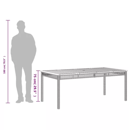  bézs polyrattan és akácfa kerti asztal 180 x 90 x 75 cm