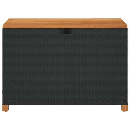  fekete polyrattan és akácfa kerti tárolóláda 110 x 55 x 63 cm
