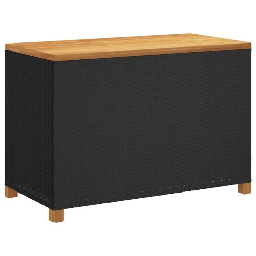  fekete polyrattan és akácfa kerti tárolóláda 110 x 55 x 63 cm