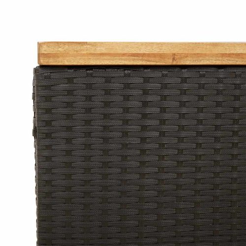  fekete polyrattan és akácfa kerti tárolóláda 110 x 55 x 63 cm