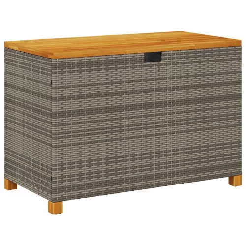  szürke polyrattan és akácfa kerti tárolóláda 110 x 55 x 63 cm
