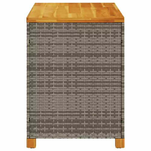  szürke polyrattan és akácfa kerti tárolóláda 110 x 55 x 63 cm