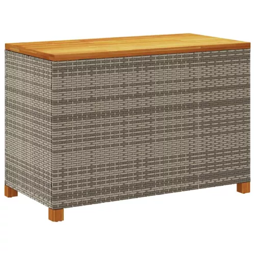  szürke polyrattan és akácfa kerti tárolóláda 110 x 55 x 63 cm