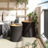  2 db fekete polyrattan kerti kisasztal fa asztallappal