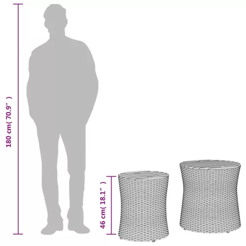  2 db fekete polyrattan kerti kisasztal fa asztallappal