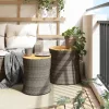  2 db szürke polyrattan kerti kisasztal fa asztallappal
