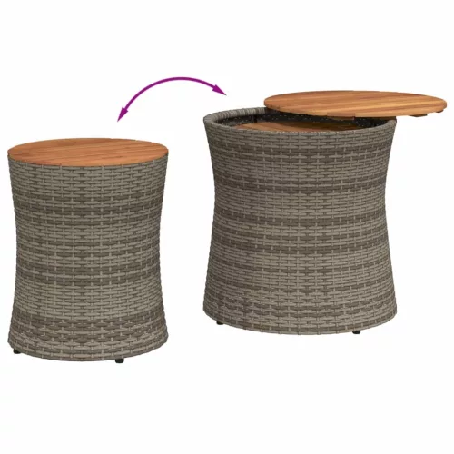  2 db szürke polyrattan kerti kisasztal fa asztallappal