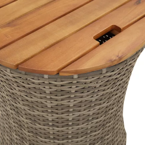  2 db szürke polyrattan kerti kisasztal fa asztallappal