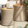  2 db bézs polyrattan kerti kisasztal fa asztallappal