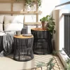  2 db fekete polyrattan kerti kisasztal fa asztallappal