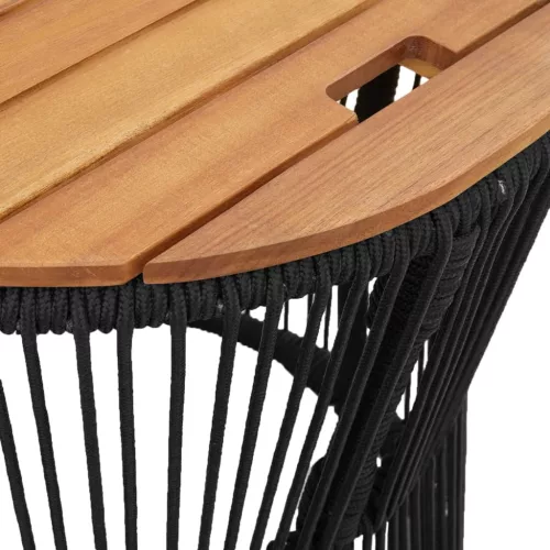 2 db fekete polyrattan kerti kisasztal fa asztallappal
