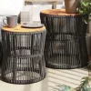  2 db szürke polyrattan kerti kisasztal fa asztallappal
