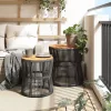  2 db szürke polyrattan kerti kisasztal fa asztallappal