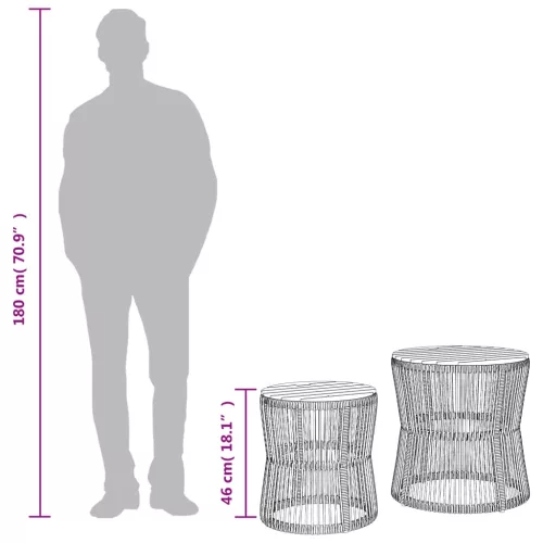  2 db szürke polyrattan kerti kisasztal fa asztallappal