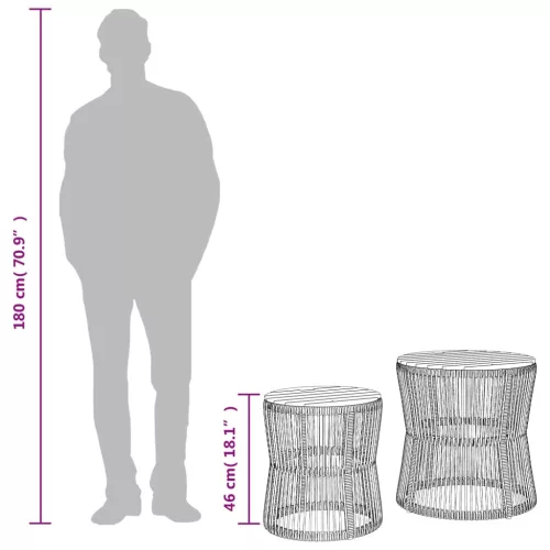  2 db bézs polyrattan kerti kisasztal fa asztallappal