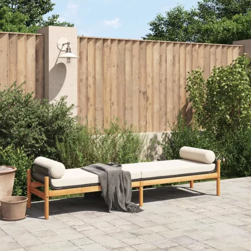  polyrattan akácfa kerti pad fekete párnával