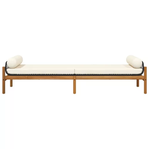  polyrattan akácfa kerti pad fekete párnával