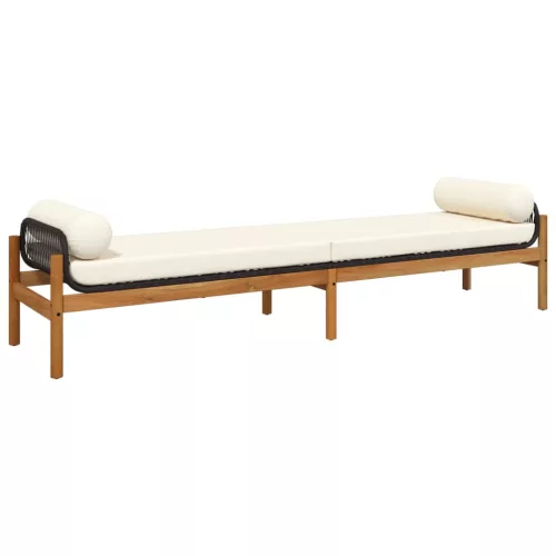  polyrattan akácfa kerti pad fekete párnával