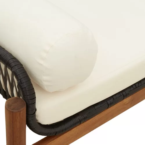  polyrattan akácfa kerti pad fekete párnával