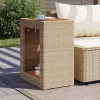  bézs polyrattan kerti kisasztal fa asztallappal 60x40x75 cm