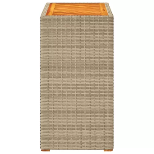  bézs polyrattan kerti kisasztal fa asztallappal 60x40x75 cm