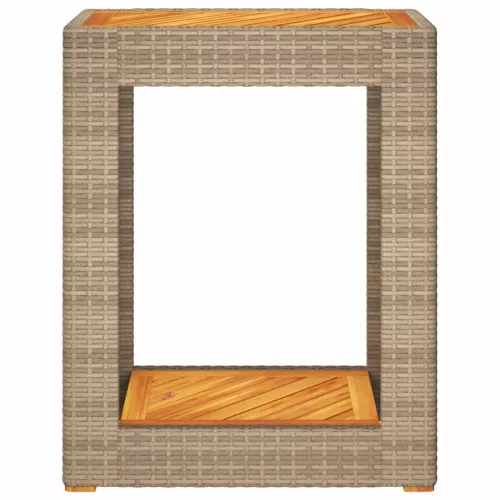  bézs polyrattan kerti kisasztal fa asztallappal 60x40x75 cm