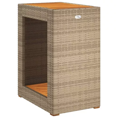  bézs polyrattan kerti kisasztal fa asztallappal 60x40x75 cm