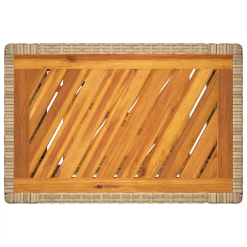  bézs polyrattan kerti kisasztal fa asztallappal 60x40x75 cm