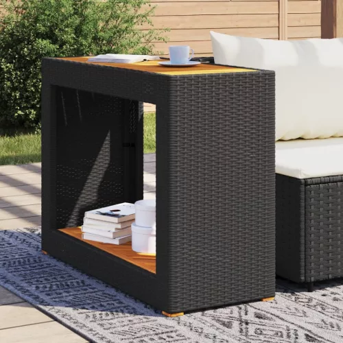  fekete polyrattan falapos kerti asztal 100x40x75 cm