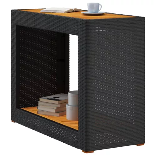  fekete polyrattan falapos kerti asztal 100x40x75 cm