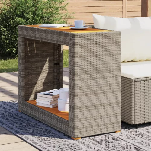  szürke polyrattan falapos kerti asztal 100x40x75 cm