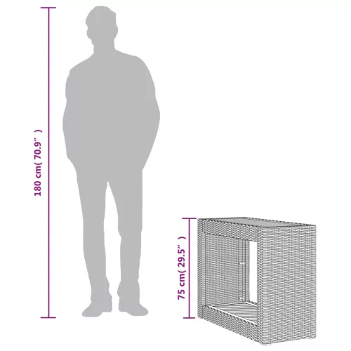  szürke polyrattan falapos kerti asztal 100x40x75 cm